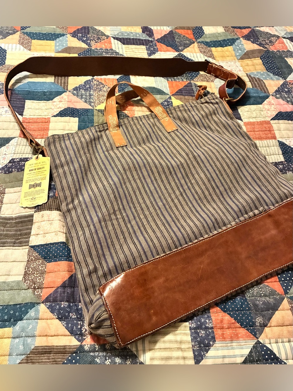 **NWOT** DOUBLE RL RALPH LAUREN RRL LEATHER/ HERRINGBONE TWILL SHOULDER BAG - Picture 9 of 13